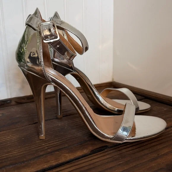 Anne Michelle Strappy Silver High Heel Sandals - Picture 6 of 7